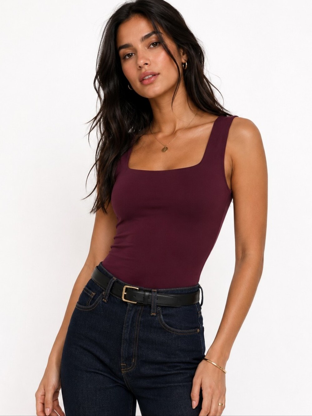 Aritzia Babaton Contour Tank Bodysuit Burgundy Square Neck M